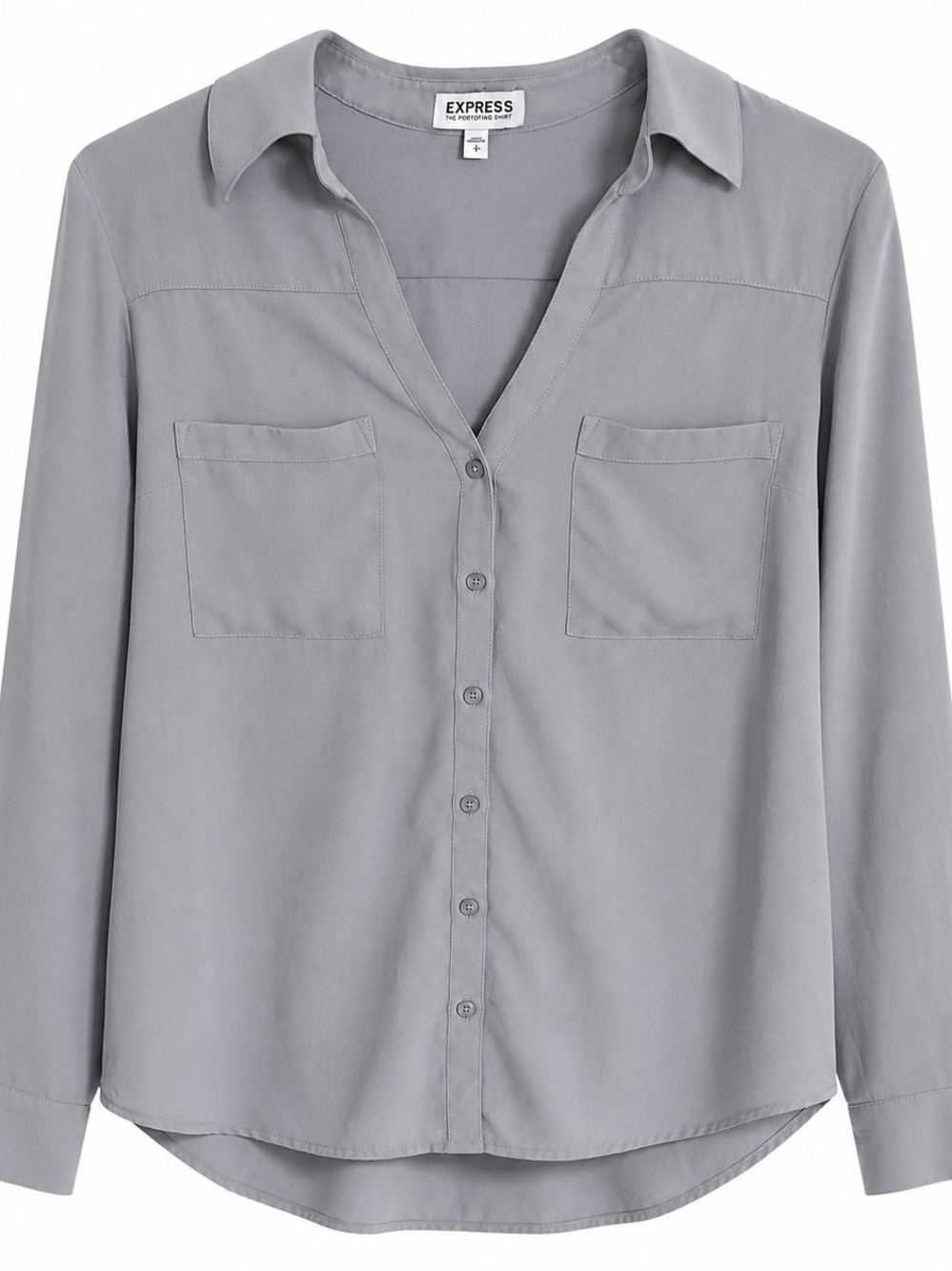 Express Portofino Gray Button Down Blouse Business Casual Y2K Workwear Shirt